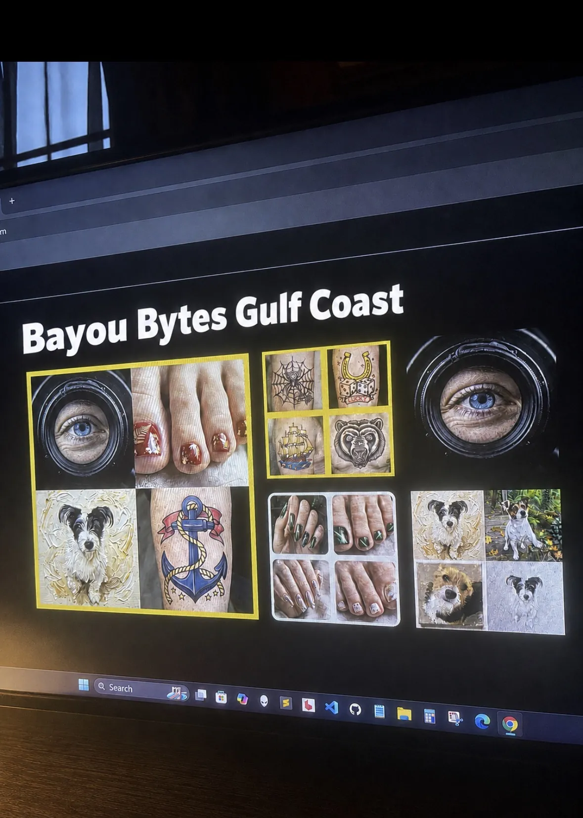 Bayou Bytes visual bento style website demonstration in a browser-like frame