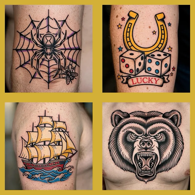 Tattoo portfolio sample grid with multiple tattoo styles