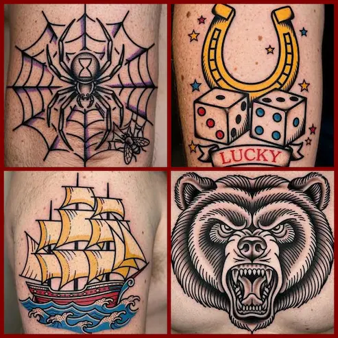 Tattoo portfolio sample grid with multiple tattoo styles
